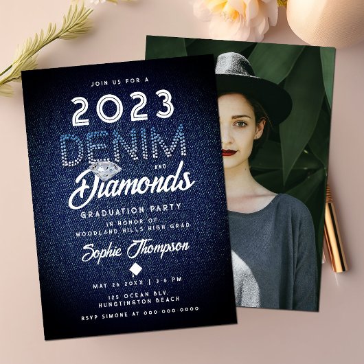Invitation Denim Diamonds Modern Chic Photo Party Graduation