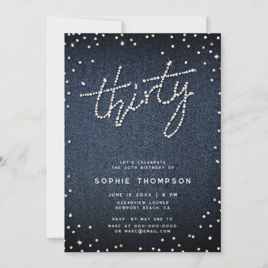 Invitation Denim Diamonds Moderne Calligraphie 30e anniversai (Devant)