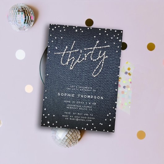 Invitation Denim Diamonds Moderne Calligraphie 30e anniversai