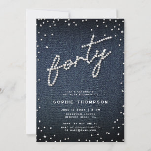 Invitation Denim Diamonds Moderne Calligraphie 40e anniversai