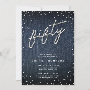 Invitation Denim Diamonds Moderne Calligraphie 50e anniversai