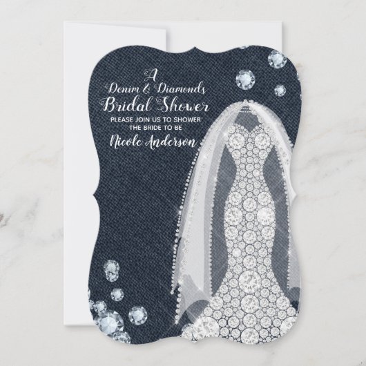Invitation Denim & Diamonds Moderne Rustique Fête des mariées (Devant)