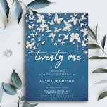 Invitation Denim Diamonds Papillons Parties scintillant Bleu<br><div class="desc">Une invitation simple, moderne, élégante et chic à la fête de 21ème anniversaire avec un thème denim et diamants qui combine un autre thème tendance : papillons, dans bling et strass (c'est un effet numérique). Il dispose d'un arrière - plan denim dans une teinte bleu pastel, parties scintillant et le...</div>