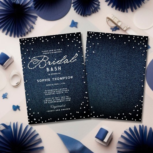 Invitation Denim Diamonds Parties scintillant Bleu Élégant Ba