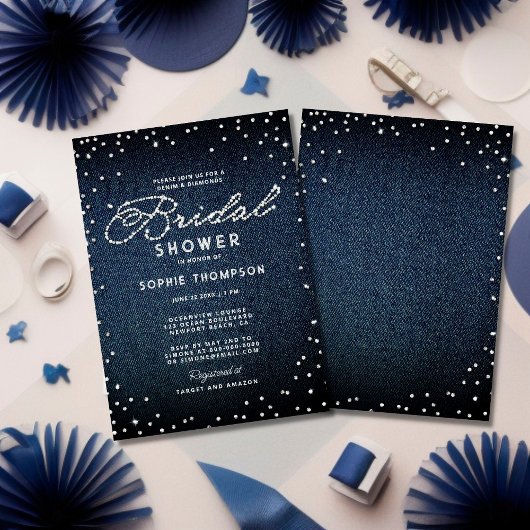 Invitation Denim Diamonds Parties scintillant Bleu Elegant Fê