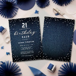 Invitation Denim Diamonds Parties scintillant Élégante fête d<br><div class="desc">Un modèle simple, moderne, élégant et chic d'invitation à la fête d'anniversaire avec un arrière - plan denim bleu, le mot BIRTHDAY couvert de diamants blancs (simulé, pas de vrais diamants) et dans le script de calligraphie moderne, et la typographie en blanc. Un design chic "denim et diamants" pour une...</div>