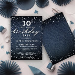 Invitation Denim Diamonds Parties scintillant moderne 30e ann<br><div class="desc">Un modèle simple, moderne, élégant et chic d'invitation à la fête d'anniversaire avec un arrière - plan denim bleu, le mot BIRTHDAY couvert de diamants blancs (simulé, pas de vrais diamants) et dans le script de calligraphie moderne, et la typographie en blanc. Un design chic "denim et diamants" pour une...</div>