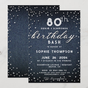 Invitation Denim Diamonds Parties scintillant Moderne 80e fêt