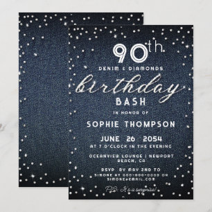 Invitation Denim Diamonds Parties scintillant moderne 90e ann
