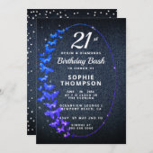 Invitation Denim Diamonds Parties scintillant Papillons fête  (Devant / Derrière)