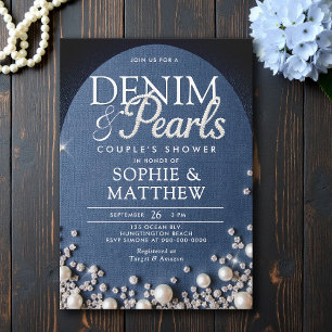 Invitation Denim Diamonds Pearls Arch Coed Blue Couple Douche