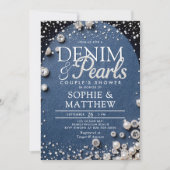 Invitation Denim Diamonds Pearls Blue Arch Chic Couple Douche (Devant)