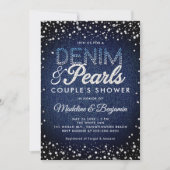 Invitation Denim Diamonds Pearls Blue Modern Couple Douche (Devant)