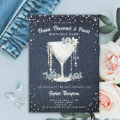 Invitation Denim Diamonds Pearls Champagne Cup Anniversaire