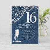 Invitation Denim Diamonds Pearls Champagne ElegantSweet 16 (Debout devant)
