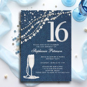 Invitation Denim Diamonds Pearls Champagne ElegantSweet 16