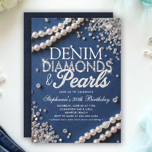 Invitation Denim Diamonds Pearls Chic Classy Design Anniversa