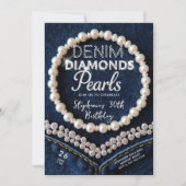 Invitation Denim Diamonds Pearls Chic Classy Moderne Annivers (Devant)