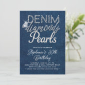 Invitation Denim Diamonds Pearls Chic Type Classic Anniversai (Debout devant)