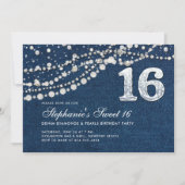 Invitation Denim Diamonds Pearls Élégant Classy Chic Sweet 16 (Devant)