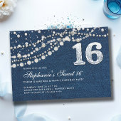Invitation Denim Diamonds Pearls Élégant Classy Chic Sweet 16