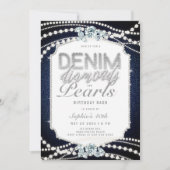 Invitation Denim Diamonds Pearls Frame 40e anniversaire fête (Devant)