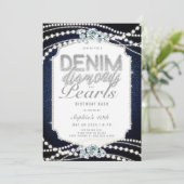 Invitation Denim Diamonds Pearls Frame 40e anniversaire fête (Debout devant)