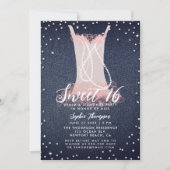 Invitation Denim Diamonds Pearls Pink Tutu Sweet 16 Party (Devant)