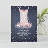 Invitation Denim Diamonds Pearls Pink Tutu Sweet 16 Party (Debout devant)