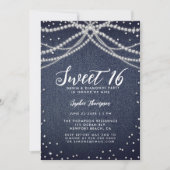 Invitation Denim Diamonds Pearls Sweet 16 Chic fête d'anniver (Devant)