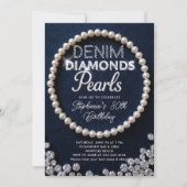 Invitation Denim Diamonds Pearls Type Classy Moderne Annivers (Devant)
