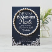 Invitation Denim Diamonds Pearls Type Classy Moderne Annivers (Debout devant)