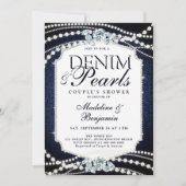 Invitation Denim Diamonds Pearls Wedding shower de cadre élég (Devant)