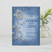 Invitation Denim Diamonds Rhinestones Rose Blue Fête des mari (Debout devant)