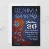 Invitation Denim Diamonds Rose Bling fille  fête d'anniversai (Devant)