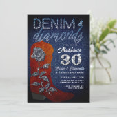 Invitation Denim Diamonds Rose Bling fille  fête d'anniversai (Debout devant)