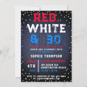 Invitation Denim Diamonds Rouge Blanc 4 juillet 30e anniversa