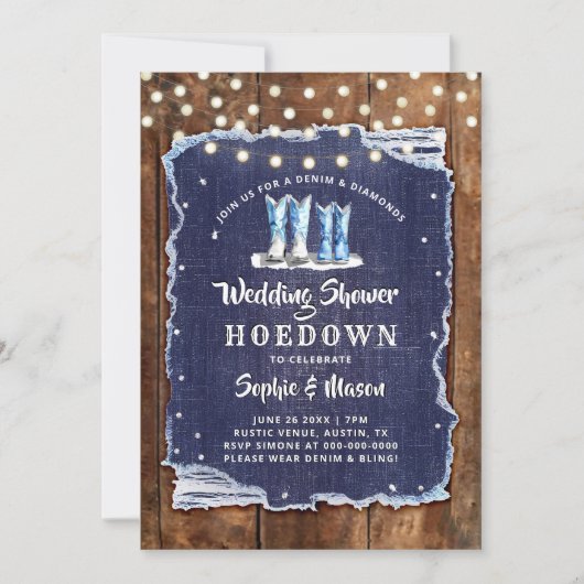 Invitation Denim Diamonds Rustic Cowboy Mariage Fête des mari (Devant)