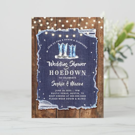 Invitation Denim Diamonds Rustic Cowboy Mariage Fête des mari (Debout devant)