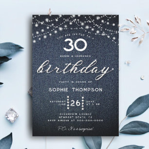 Invitation Denim Diamonds Rustic Lights 30e fête d'anniversai