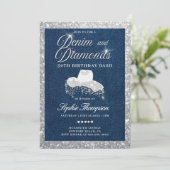 Invitation Denim Diamonds Script Bling 30e fête d'anniversair (Debout devant)