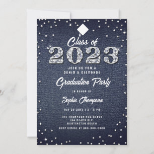 Invitation Denim Diamonds Script Indigo 2023 Graduation Party