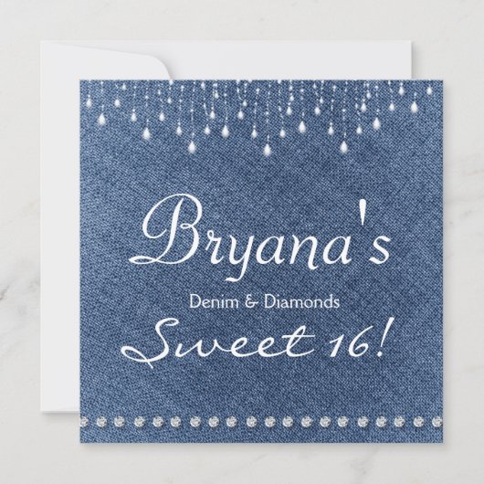 Invitation Denim Diamonds Sparkle Bling Sweet 16 (Devant)