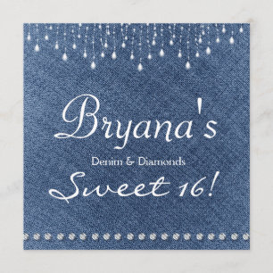 Invitation Denim Diamonds Sparkle Bling Sweet 16