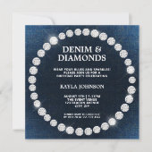 Invitation Denim Diamonds Square Halo Birthday Party (Devant)