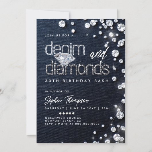 Invitation Denim Diamonds Theme Classy 30e Anniversaire (Devant)
