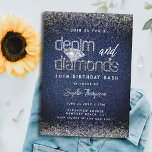 Invitation Denim Diamonds Typographie Chic 30e fête d'anniver<br><div class="desc">Une invitation à la fête d'anniversaire moderne,  élégante et chic avec un thème denim et diamants. Il comporte un arrière - plan denim,  des lettres personnalisées pour le mot "denim" et la typographie en blanc. Un design chic "denim et diamants" pour une femme à son trentième anniversaire !</div>