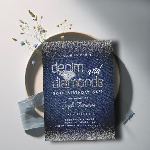 Invitation Denim Diamonds Typographie Chic 50e fête d'anniver