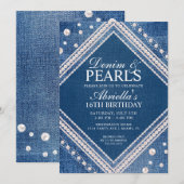 Invitation Denim Élégant et Perles (Devant / Derrière)