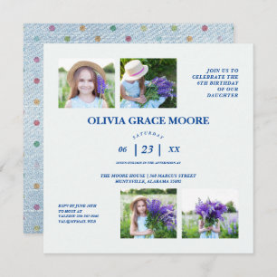 Invitation Denim Enfants Pois multicolores Anniversaire